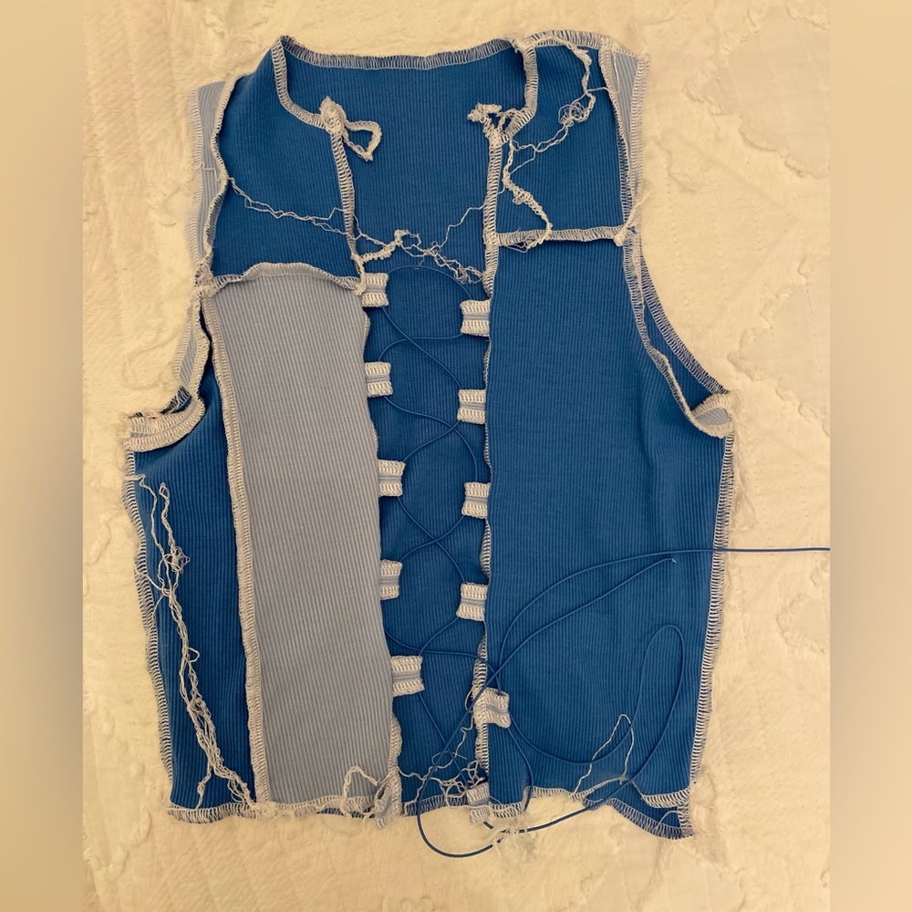 stretchy blue tie up rave/festival/party top